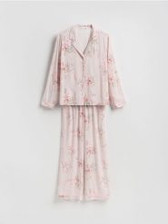 Wzorzysta piżama dwuczęściowa - brązowy. Brązowe piżamy Reserved, bez wzorów, z wiskozy, bez ramiączek. Za 159.99 zł.