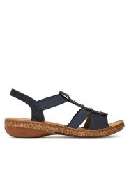 Rieker Sandały 62850-14 Granatowy. Niebieskie sandały Rieker, bez wzorów, z syntetyku, bez obcasa, na płaskiej podeszwie, bez zapięcia. Za 239.99 zł.