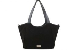 Torebka damska zamszowa typu worek - Czarna. Czarne torby na ramię Barberini's, bez wzorów, z jeansu, biznesowe, na ramię, duże, pikowane, bez dodatków. Za 300.99 zł.