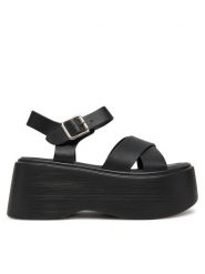 DeeZee Sandały 8791-3 Czarny. Czarne sandały DeeZee, bez wzorów, z materiału, bez obcasa, na koturnie, bez zapięcia. Za 139.99 zł.