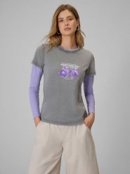 4F T-shirt regular z nadrukiem damski - szary M. Szare koszulki sportowe 4f, bez wzorów, z bawełny, bez ramiączek. W wyprzedaży za 69.99 zł.