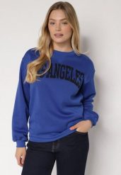 Niebieska Bluza z Bawełną i Napisem Fezorla. Niebieskie bluzy Born2be, l, bez wzorów, z bawełny, bez kaptura. Za 69.99 zł.