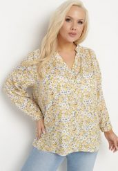Żółta Bluzka Wiskozowa w Kwiaty o Koszulowym Fasonie Vilozi. Żółte bluzki Born2be, l, bez wzorów, z jeansu, eleganckie, bez kołnierzyka, plus size, bez ramiączek. W wyprzedaży za 38.24 zł.