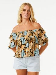 Rip Curl Bluzka w kolorze błękitno-jasnobrązowym rozmiar: M. Brązowe bluzki Rip Curl, m, bez wzorów, z wiskozy, bez kołnierzyka, bez ramiączek. Za 84.01 zł.