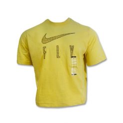 Koszulka damska Nike Dri-FIT Swoosh Fly Boxy T-shirt Wmns Lemon Wash. Żółte bluzki Nike, l, bez wzorów, sportowe, bez kołnierzyka, bez ramiączek. Za 118.80 zł.