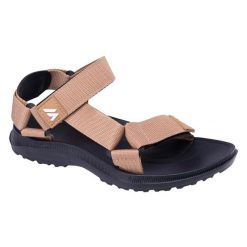 Sandały Damskie Moretti. Brązowe sandały MARTES ESSENTIALS, bez wzorów, z materiału, z otwartym noskiem, bez obcasa, na obcasie, bez zapięcia. Za 64.99 zł.