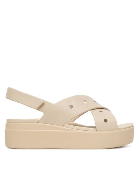 Crocs Sandały Brooklyn 4U Cross Strap Sandal 212254 Beżowy. Brązowe sandały Crocs, bez wzorów, z tworzywa sztucznego, bez obcasa, na koturnie, bez zapięcia. Za 187.99 zł.