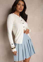 Jasnoniebieska Rozkloszowana Spódnica z Bawełny z Plisami Delamira. Niebieskie spódnice Renee, na co dzień, l, bez wzorów, z bawełny, eleganckie, mini, proste. Za 84.99 zł.