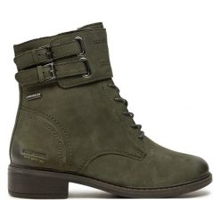 Botki Josef Seibel. Zielone botki Josef Seibel, bez wzorów, bez obcasa, na płaskiej podeszwie, bez zapięcia. Za 579.99 zł.