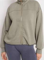 Rozpinana bluza ze stójką - zielony. Zielone bluzy Sinsay, l, bez wzorów, z dzianiny, bez kaptura. Za 59.99 zł.