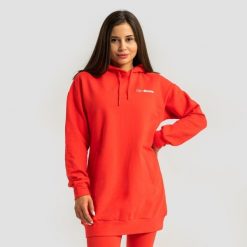 Bluza damska fitness z kapturem długa czerwona Limitless Longline. Czerwone bluzy GYMBEAM, l, bez wzorów, z bawełny, z kapturem. Za 127.90 zł.