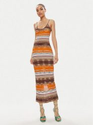 Desigual Sukienka letnia Viena 24SWVF05 Pomarańczowy Slim Fit. Brązowe sukienki Desigual, na lato, xl, bez wzorów, z wiskozy, bez kołnierzyka, bez ramiączek. Za 319.99 zł.
