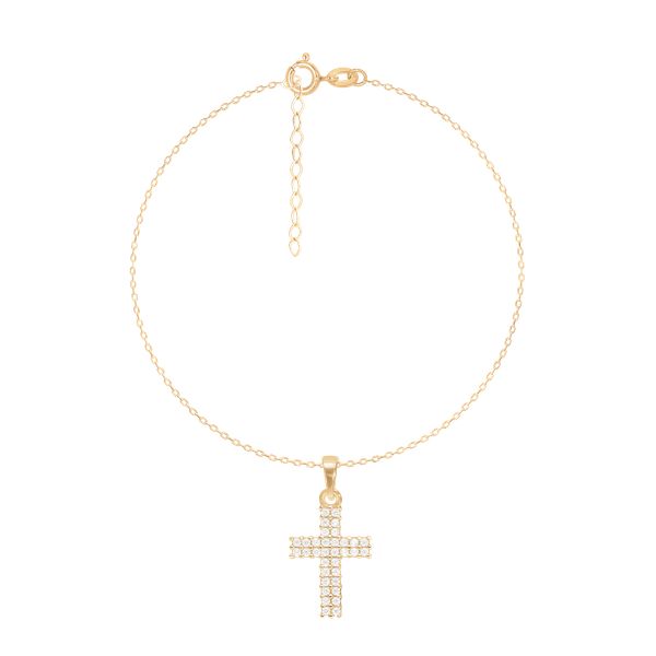Bransoletka ze złota próby 375 z zawieszką w kształcie krzyża o wielkości 1,5 cm na łańcuszku Forza. Żółte bransoletki Lilou, z cyrkonią, złote. Za 696.00 zł.