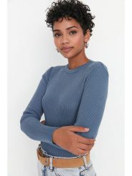 Trendyol Sweter w kolorze niebieskim rozmiar: L. Niebieskie swetry Trendyol, l, bez wzorów, prążkowane, bez ramiączek. Za 100.04 zł.