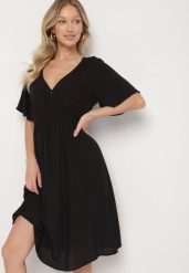 Czarna Bawełniana Sukienka o Rozkloszowanym Fasonie Liranelle. Czarne sukienki Born2be, na co dzień, na lato, l, bez wzorów, z bawełny, eleganckie, bez kołnierzyka, bez ramiączek, midi, rozkloszowane. Za 49.99 zł.