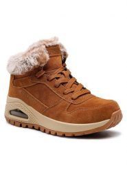 Skechers Botki Uno Wintriness 167433/CSNT Brązowy. Brązowe botki Skechers, bez wzorów, ze skóry, bez obcasa, na płaskiej podeszwie, bez zapięcia. Za 449.99 zł.