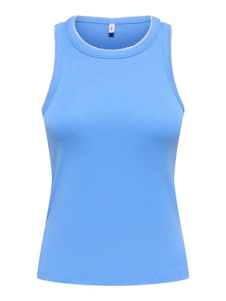 ONLY Top w kolorze błękitnym rozmiar: M. Niebieskie topy Only, m, bez wzorów, z bawełny, bez kołnierzyka, bez ramiączek. Za 53.17 zł.