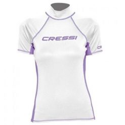 Koszulka do pływania damska Cressi Rash Guard S/SL. Białe bluzki Cressi, s, bez wzorów, sportowe, bez kołnierzyka, bez ramiączek. Za 76.99 zł.