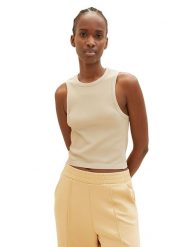 Tom Tailor Top w kolorze beżowym rozmiar: L/XL. Brązowe topy Tom Tailor, l, bez wzorów, prążkowane, bez kołnierzyka, bez ramiączek. Za 15.33 zł.