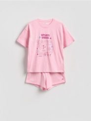 Bawełniana piżama dwuczęściowa - różowy. Czerwone piżamy Reserved, bez wzorów, z bawełny, bez ramiączek. Za 99.99 zł.