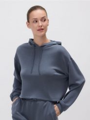Krótka bluza z kapturem - ciemnoszary. Szare bluzy Reserved, l, bez wzorów, z dzianiny, z kapturem. Za 89.99 zł.