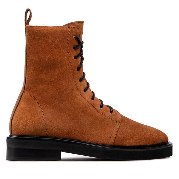 Trzewiki Simple. Brązowe botki Simple, bez wzorów, bez obcasa, na płaskiej podeszwie, bez zapięcia. Za 349.99 zł.