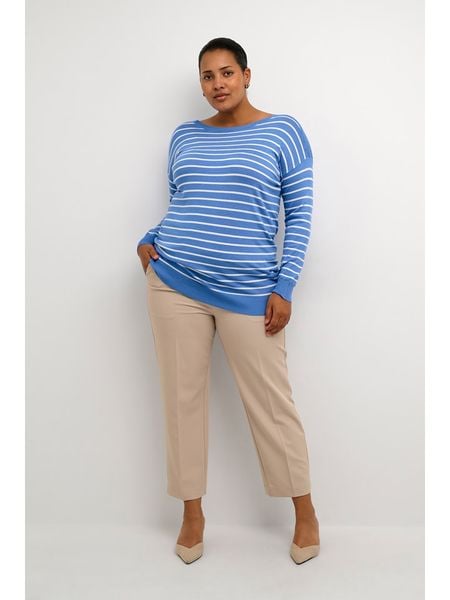 KAFFE curve Sweter w kolorze niebiesko-białym rozmiar: XL. Niebieskie swetry KAFFE curve, xl, bez wzorów, bez ramiączek. Za 116.86 zł.