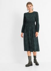 Sukienka midi w kwiaty. Czarne sukienki bonprix, bez wzorów, bez kołnierzyka, bez ramiączek, midi. Za 149.99 zł.