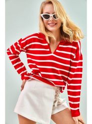 Bianco Lucci Sweter w kolorze czerwono-białym rozmiar: onesize. Czerwone swetry Bianco Lucci, bez wzorów, bez ramiączek. Za 65.99 zł.