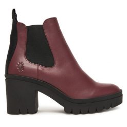 Botki Fly London. Czerwone botki Fly London, bez wzorów, bez obcasa, na słupku, bez zapięcia. Za 569.99 zł.
