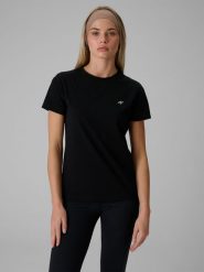 4F T-shirt regular gładki damski - czarny S. Czarne t-shirty 4f, s, bez wzorów, z bawełny, bez kołnierzyka, bez ramiączek. Za 49.99 zł.