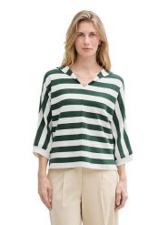 Tom Tailor Bluzka w kolorze ciemnozielono-kremowym rozmiar: XL. Brązowe bluzki Tom Tailor, xl, bez wzorów, z bawełny, bez kołnierzyka, bez ramiączek. Za 114.44 zł.