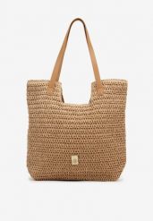 Ciemnobeżowa Pleciona Torebka Shopper Feleindra. Brązowe torebki klasyczne Born2be, bez wzorów, z jeansu, bez dodatków. Za 79.99 zł.