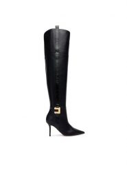 Elisabetta Franchi Kozaki SA-04L-56E2 Czarny. Czarne kozaki Elisabetta Franchi, ze skóry, bez obcasa, na szpilce, bez zapięcia. Za 4,329.00 zł.