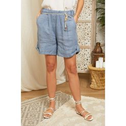 Lin Passion Lniane szorty w kolorze błękitnym rozmiar: 36/38. Niebieskie szorty Lin Passion, bez wzorów, ze lnu, klasyczne, z podwyższonym stanem. Za 113.99 zł.