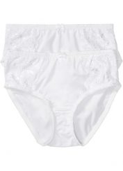 Figi maxi z delikatną koronką (2 pary). Białe figi bonprix, bez wzorów, z koronki. Za 67.99 zł.