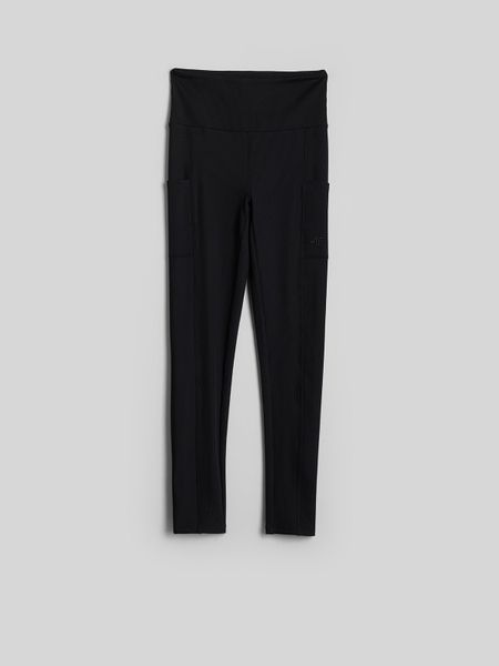 4F Legginsy z prążkowanej dzianiny damskie - czarne S. Czarne legginsy 4f, s, bez wzorów, z dzianiny, z podwyższonym stanem. Za 99.99 zł.