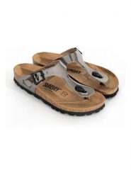 Sunbay Japonki "Camelia" w kolorze srebrnym rozmiar: 36. Szare klapki Sunbay, bez wzorów, z otwartym noskiem, bez obcasa. Za 117.73 zł.