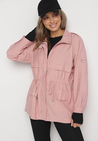 Różowa Kurtka Parka z Bawełną Ściągana w Pasie Troczkiem Zapinana na Napy Velethra. Czerwone kurtki Born2be, l, bez wzorów, z bawełny, bez kaptura. Za 74.99 zł.