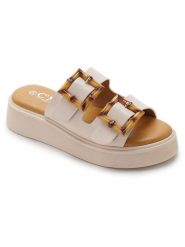 C'M Klapki w kolorze beżowym rozmiar: 38. Brązowe klapki C'M, bez wzorów, z otwartym noskiem, bez obcasa, na platformie. Za 140.53 zł.