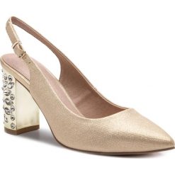 Sandały MENBUR - 20358 Gold 0000. Żółte sandały Menbur, z aplikacjami, ze skóry ekologicznej, eleganckie, bez obcasa, na obcasie, bez zapięcia. W wyprzedaży za 289.00 zł.