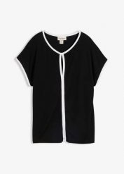 Koszulka z lamówką. Czarne bluzki bonprix, bez wzorów, eleganckie, bez kołnierzyka, bez ramiączek. Za 94.99 zł.