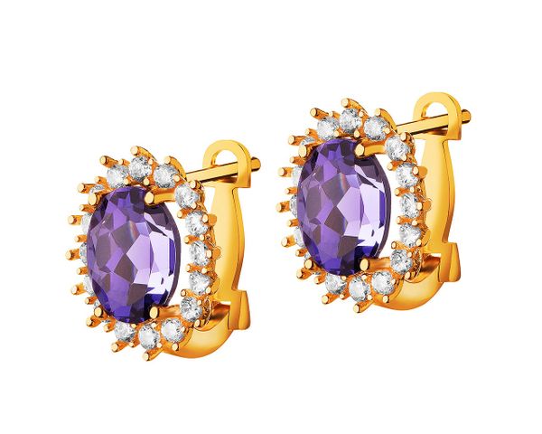 Złote kolczyki z tanzanitem syntetycznym i cyrkoniami. Żółte kolczyki Apart, z cyrkonią, złote. Za 3,089.00 zł.