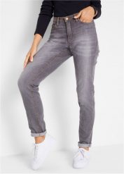 Dżinsy Mom mid waist, komfort-stretch. Szare jeansy bonprix, bez wzorów. Za 97.99 zł.