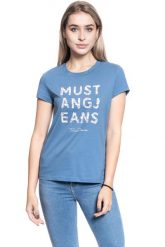 DAMSKI T-SHIRT MUSTANG ALINA C PRINT COPEN BLUE 1010750 5168. Niebieskie t-shirty Mustang, xs, bez wzorów, bez kołnierzyka, bez ramiączek. Za 69.99 zł.