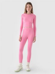 4F Legginsy dzianinowe damskie - różowe L. Czerwone legginsy 4f, l, bez wzorów, z bawełny, z podwyższonym stanem. W wyprzedaży za 39.99 zł.