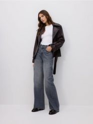 Jeansy wide leg z przeszyciami - szary. Szare jeansy Reserved, bez wzorów. Za 149.99 zł.