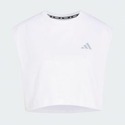 Koszulka adi365 Running Essentials Crop. Białe bluzki Adidas, bez wzorów, sportowe, bez kołnierzyka, bez ramiączek. Za 99.95 zł.