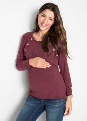 Sweter z cienkiej dzianiny 2 w 1 na okres ciąży i podczas karmienia piersią z cienkiej dzianiny. Czerwone swetry bonprix, bez wzorów, z dzianiny, bez ramiączek. Za 114.99 zł.