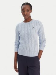 Tommy Hilfiger Sweter WW0WW47644 Błękitny Regular Fit. Niebieskie swetry TOMMY HILFIGER, xl, bez wzorów, z bawełny, bez ramiączek. Za 649.99 zł.
